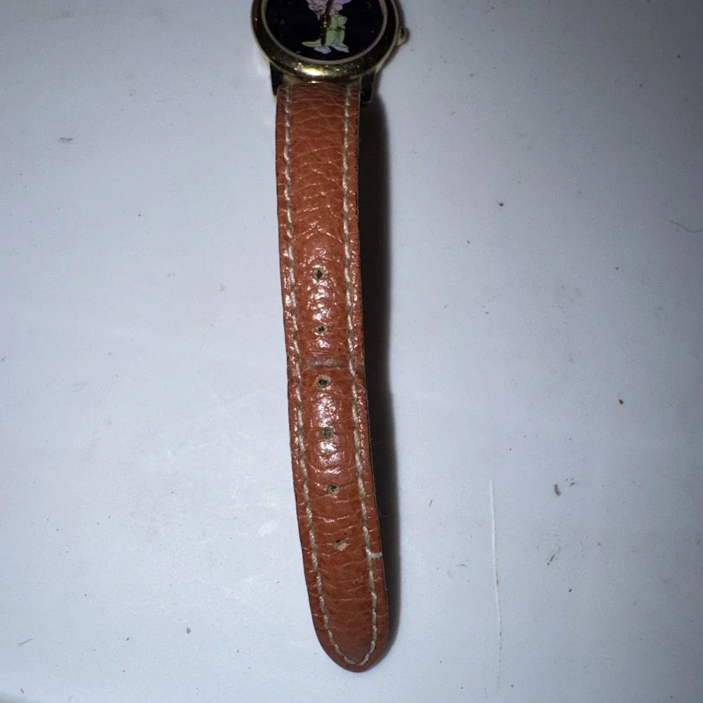 Vtg Disney Store Dopey Watch DS-279 Japan Purple Dial Leather Band Snow White